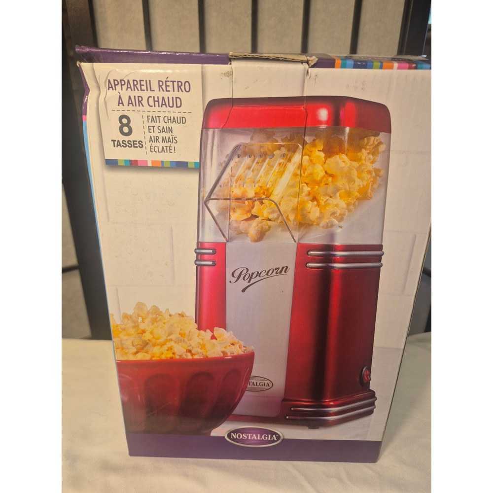 Nostalgia 50s Style Hot Air Popcorn Maker Red Retro 8 Cup Tabletop Appliance